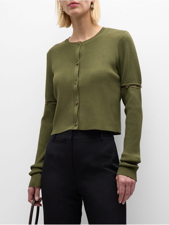 ADEAM Tops - ADEAM Olive Green Cropped Button Cardigan